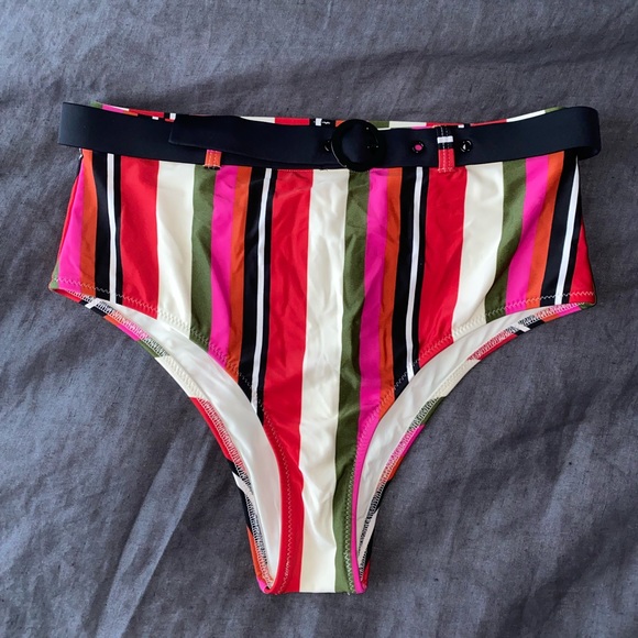 High Rise Solid and Striped Bikini Size Small Never Worn! - Picture 2 of 2